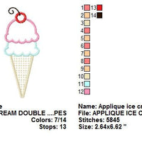 Applique Ice Cream Cone Double Scoop and Cherry Machine Embroidery Design - Embroidery Designs By AVI