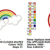 Applique Rainbow and Clouds Machine Embroidery Design - Embroidery Designs By AVI