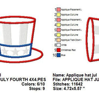 Applique Hat Fourth 4th of July Stars Stripes Machine Embroidery Design - Embroidery Designs By AVI