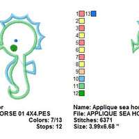 Seahorse Sea Horse Applique Machine Embroidery Design - Embroidery Designs By AVI