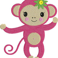Monkey Girl Pink Zoo Jungle Machine Embroidery Design - Embroidery Designs By AVI