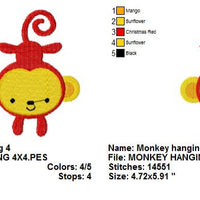 Silly Hanging Monkey Zoo Jungle Machine Embroidery Design - Embroidery Designs By AVI