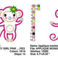 Monkey Girl Applique Machine Embroidery Design - Embroidery Designs By AVI