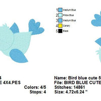 Cute Blue Bird Machine Embroidery Design - Embroidery Designs By AVI