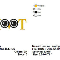 Owl Eyes Hoot Saying Machine Embroidery Design - Embroidery Designs By AVI