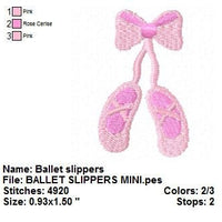 Mini Ballet Dance Slippers Shoes Machine Embroidery Design Instant Download Sale