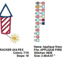 Firecracker Applique Fireworks Fourth 4th of July Machine Embroidery Design - Embroidery Designs By AVI