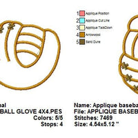 Baseball Glove Mitt Applique Machine Embroidery Design - Embroidery Designs By AVI