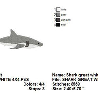 Great White Shark Machine Embroidery Design - Embroidery Designs By AVI