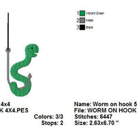 Worm on Fishing Hook Machine Embroidery Design - Embroidery Designs By AVI