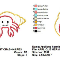 Hermit Crab Applique Machine Embroidery Design - Embroidery Designs By AVI