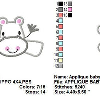 Zoo Baby Hippo Applique Machine Embroidery Design - Embroidery Designs By AVI