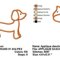Applique Dachshund Dashound Doxie Dog Machine Embroidery Design - Embroidery Designs By AVI