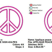 Applique Peace Sign Machine Embroidery Designs Instant Download Sale 4x4 and 5x7