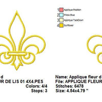 Applique Fleur De Lis 1 Color Machine Embroidery Design - Embroidery Designs By AVI