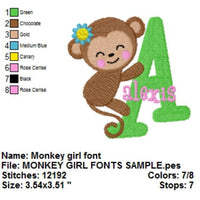 Monkey Girl Monogram Fonts Machine Embroidery Designs Set - Embroidery Designs By AVI