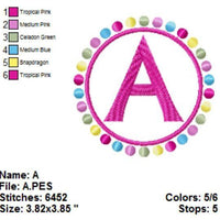 Circle of Dots Monogram Fonts Alphabet Machine Embroidery Design Set - Embroidery Designs By AVI