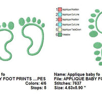 Applique Baby Footprints Foot Prints Machine Embroidery Design - Embroidery Designs By AVI