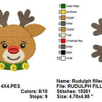 Rudolph Red Nosed Reindeer Christmas Machine Embroidery Design - Embroidery Designs By AVI