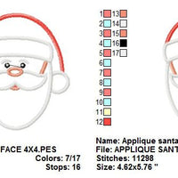 Santa Claus Face Christmas Applique Machine Embroidery Design - Embroidery Designs By AVI