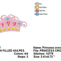 Princess Crown Girl Hearts Dots Machine Embroidery Design - Embroidery Designs By AVI
