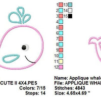 Whale Baby Cute II Applique Machine Embroidery Design - Embroidery Designs By AVI