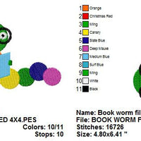 Book Worm School Fall Teacher Embroidery Design - Embroidery Designs By AVI