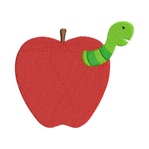 Worm in Apple School Fall Teacher Embroidery Design - Embroidery Designs By AVI