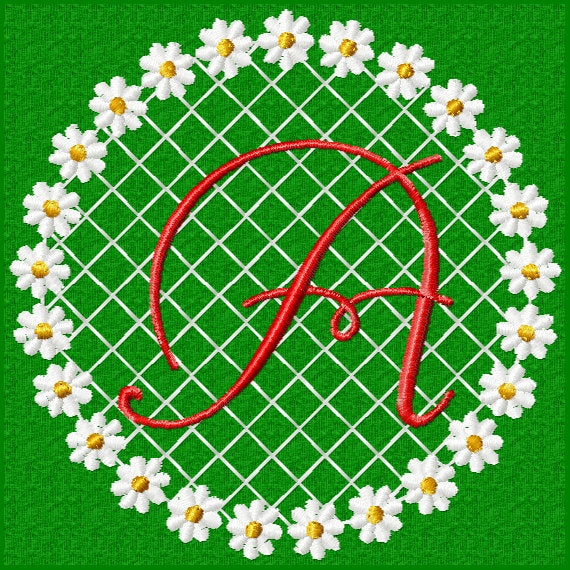 Daisy Lace Flower Circle Single 1 Inital Letter Monogram Fonts Set - Embroidery Designs By AVI