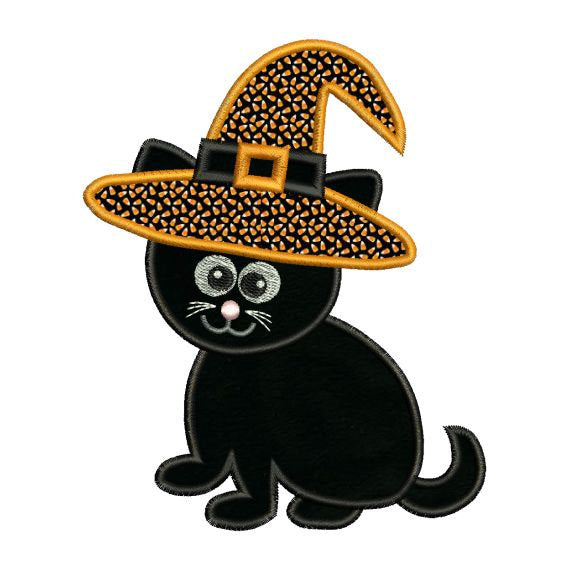 Applique Halloween Cat Witch Hat Embroidery Design - Embroidery Designs By AVI