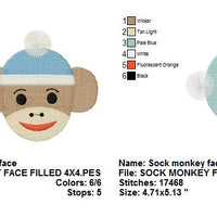 Sock Monkey Face Embroidery Design - Embroidery Designs By AVI
