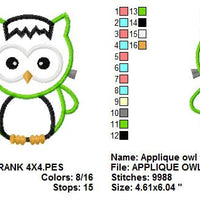 Applique Halloween Owl Frankenstein Machine Embroidery Design - Embroidery Designs By AVI
