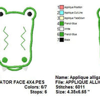 Applique Alligator Crocodile Face Head Machine Embroidery Design - Embroidery Designs By AVI