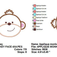 Applique Monkey Face II Jungle Machine Embroidery Design - Embroidery Designs By AVI