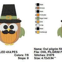 Owl Boy Mustache Pilgrim Fall Autumn Thanksgiving Harvest Machine Embroidery Design - Embroidery Designs By AVI