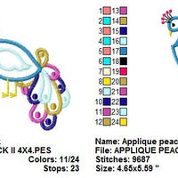 Peacock II Bird Applique Machine Embroidery Design - Embroidery Designs By AVI