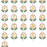 Applique Laurel Wreath Leaves Single 1 Inital Letter Monogram Font Set - Embroidery Designs By AVI