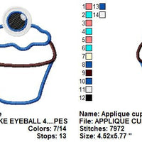 Cupcake Birthday Halloween Monster Eyeball Applique Machine Embroidery Design - Embroidery Designs By AVI