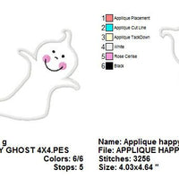 Applique Cute Happy Ghost Halloween Embroidery Design - Embroidery Designs By AVI