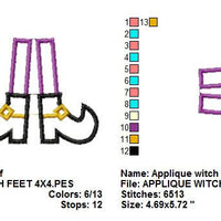 Applique Witch Feet Boots Shoes Halloween Machine Embroidery Design - Embroidery Designs By AVI