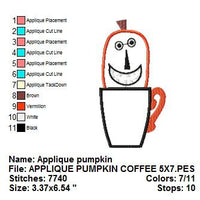 Applique Jack O Lanern Pumpkin Coffee Cup Halloween Machine Embroidery Design - Embroidery Designs By AVI