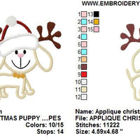 Christmas Puppy Dog Reindeer Applique Machine Embroidery Design - Embroidery Designs By AVI