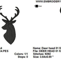 Deer Head Buck Antlers Silhouette Shadow Machine Embroidery Design - Embroidery Designs By AVI