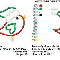 Applique Christmas Bird Santa Hat Embroidery Design - Embroidery Designs By AVI