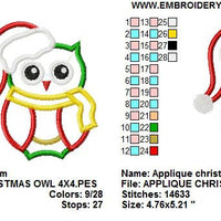 Christmas Owl Bird Santa Hat Applique Machine Embroidery Design - Embroidery Designs By AVI