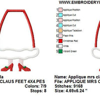 Applique Mrs. Santa Claus Feet Christmas Embroidery Design - Embroidery Designs By AVI