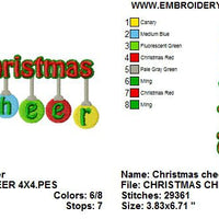 Christmas Balls Cheer Saying Word Art Machine Embroidery Design - Embroidery Designs By AVI