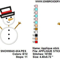 Applique Stick Snowman Snow Man Christmas Machine Embroidery Design - Embroidery Designs By AVI
