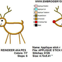 Applique Stick Reindeer Deer Christmas Machine Embroidery Design - Embroidery Designs By AVI