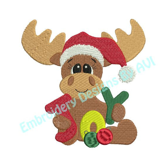 Christmas Moose Joy Saying Word Art Machine Embroidery Design - Embroidery Designs By AVI